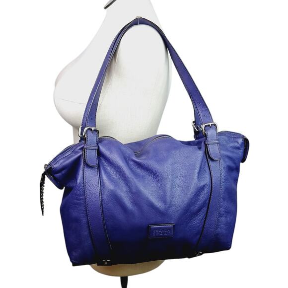 ESCADA Sport LG Buttery Leather Purple Double Strap Tote Shoulder Bag Satchel - Picture 12 of 12